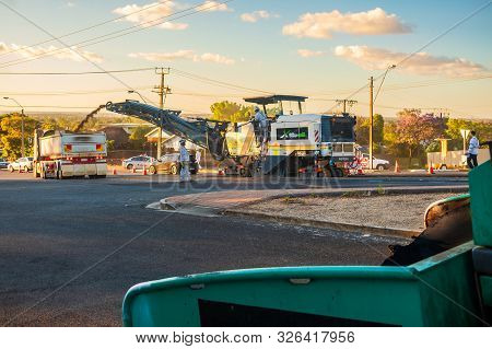 Adelaide, South Australia - December 4, 2017: Road Works For New Road Profiling And Asphalt Lay With