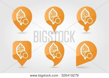 Sweet Potato Flat Vector Pin Map Icon. Map Pointer. Map Markers. Batata. Vegetable Vector Illustrati