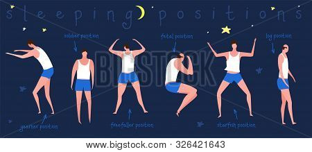 Different Sleeping Positions. Good Night Concept. Modern Icons In A Flat Style. Editable Vector Illu