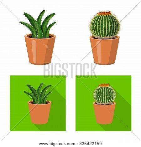 Vector Illustration Of Cactus And Pot Symbol. Set Of Cactus And Cacti Vector Icon For Stock.