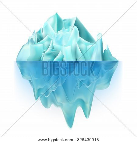 Glacier Icy Rock Floating On Ocean Water Vector. Big Glacier Aqua North-polar Climb With Undersea An