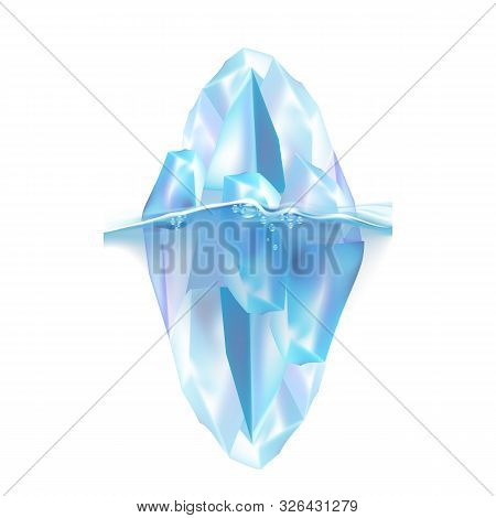 Glacier Iceberg Floating On Water Waves Vector. Antarctic Freeze Iceberg With Underwater Part In Oce
