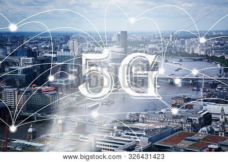 5 G and smart city skyscrapers in the background