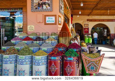Morocco. Marrakesh. December 8, 2018. Shop With Different Spices Morocco Marrakesh Travels Sights