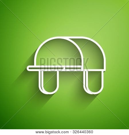 White Line Hunter Hat Icon Isolated On Green Background. Plaid Winter Hat. Vector Illustration
