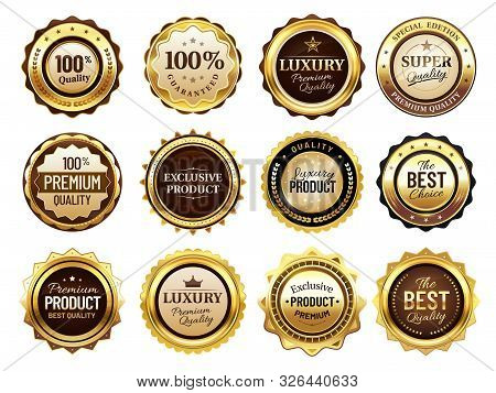 Luxury Golden Badges. Premium Quality Stamp, Gold Labels And Best Offer Badge. Award Emblem, Seal Qu