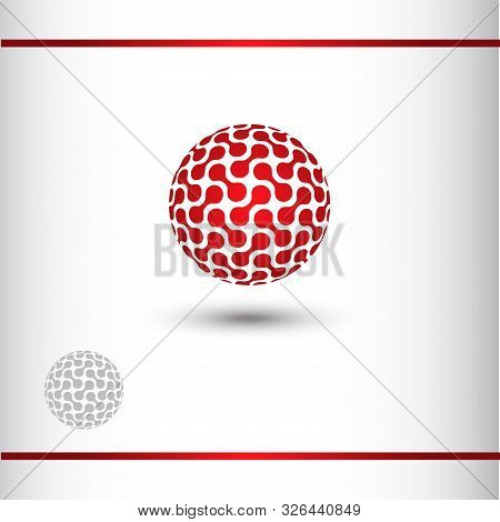 Abstract Red Sphere Logo. Vector Icon. Technical Logo Vector Design Template. 3d Effect With Shadow.