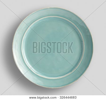 Empty Color Dish Plate Background - Empty Porcelain Color Dish Of Dining Plates.
