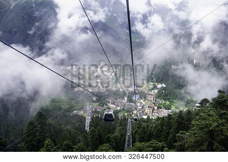 Cable Car On The Mountain Slope Cable Cars Running Up And Down