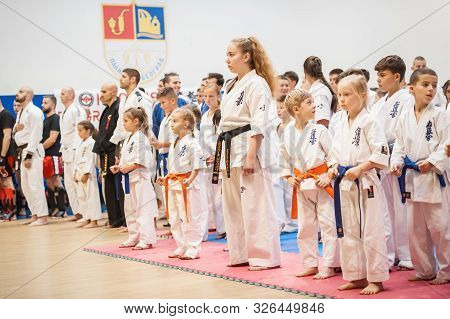 Kids And Children Martial Arts Sport Demonstration. Kyokushin Belgrade Trophy