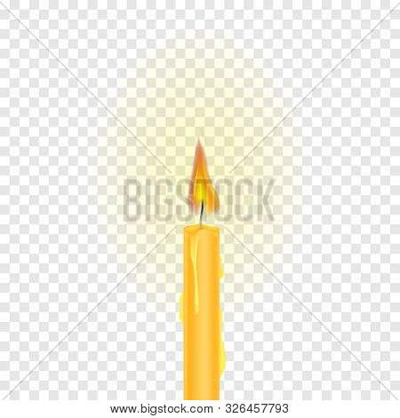 Burning Candle On A Transparent Background. Realistic Vector Illustration