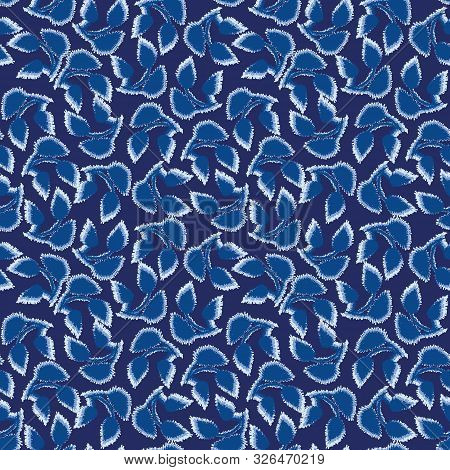 A Seamless Vector Pattern With Indigo Blue Leaves. Surface Print Design.