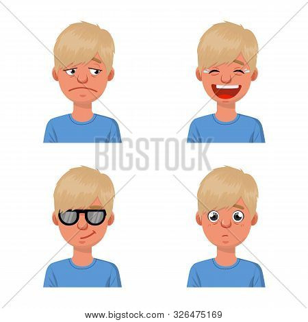 Isolated Object Of Face And Boy Logo. Set Of Face And Young Stock Vector Illustration.