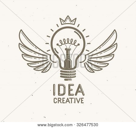 Idea Light Bulb With Wings Launching Like A Rocket Vector Linear Logo Or Icon, Creative Idea Startup