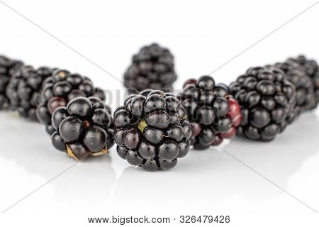 Lot Of Whole Arranged Fresh Black Blackberry Isolated On White Background