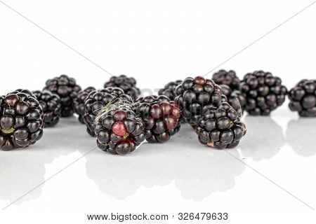 Lot Of Whole Dark Fresh Black Blackberry Isolated On White Background