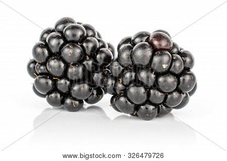Group Of Two Whole Fresh Black Blackberry Isolated On White Background