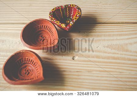 Happy Diwali - Clay Diya Lamps Lit During Dipavali, Hindu Festival Of Lights Celebration.oil Lamp Di