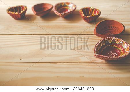 Happy Diwali - Clay Diya Lamps Lit During Dipavali, Hindu Festival Of Lights Celebration.oil Lamp Di