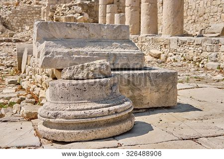 Ruins Of Sanctuary Of Apollo Hylates Located At The Beach Of Mediterranean Sea. Near An Ancient Gree