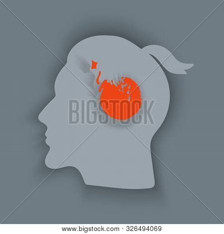 Tearing Headache.headache Icon.  Vector Abstract Minimal Illustration Of Young Man With Red Bomb In 