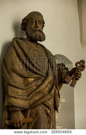 Tyniec, Krakow, Poland, August 3, 2019: Historic Figures In Benedictine Abbey In Tyniec Near Krakow 