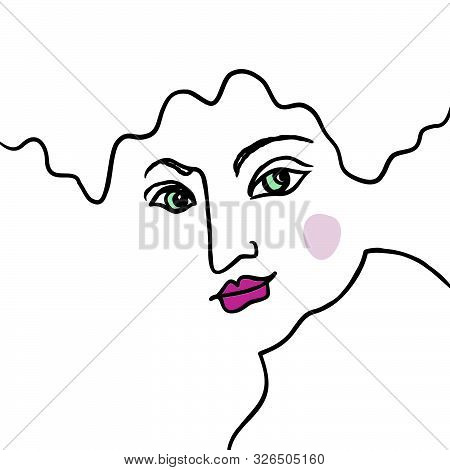 Abstract Line Art Face In1960s Drawing Style. Art Design Element. Ceative Avatar. Modern Line Art As