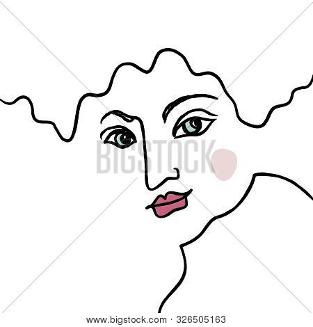 Abstract Line Art Face In1960s Drawing Style. Art Design Element. Ceative Avatar. Modern Line Art As