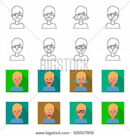 Vector Illustration Of Face And Boy Sign. Set Of Face And Young Stock Vector Illustration.