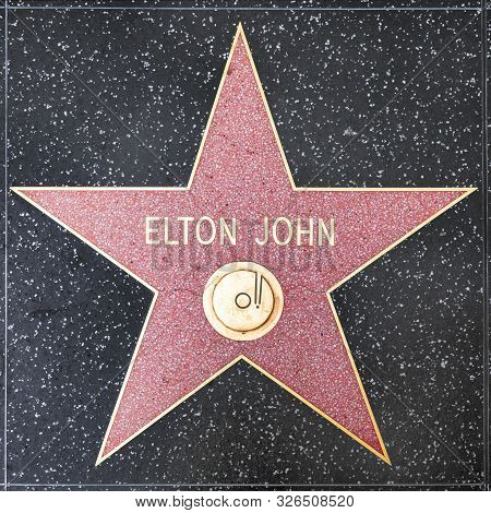 Los Angeles, Usa - March 5, 2019: Closeup Of Star On The Hollywood Walk Of Fame For Elton John.