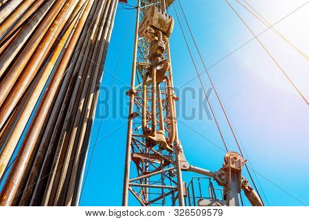 Drilling Rig In Oil Field For Drilled Into Subsurface In Order To Produced Crude, Inside View. Petro
