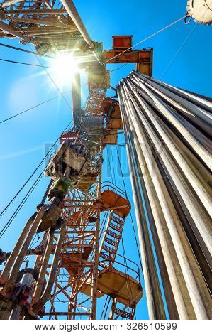 Drilling Rig In Oil Field For Drilled Into Subsurface In Order To Produced Crude, Inside View. Petro