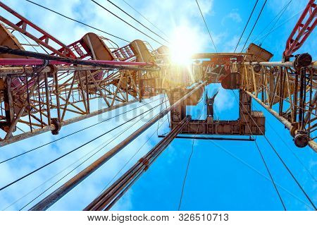 Drilling Rig In Oil Field For Drilled Into Subsurface In Order To Produced Crude, Inside View. Petro