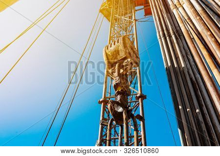 Drilling Rig In Oil Field For Drilled Into Subsurface In Order To Produced Crude, Inside View. Petro