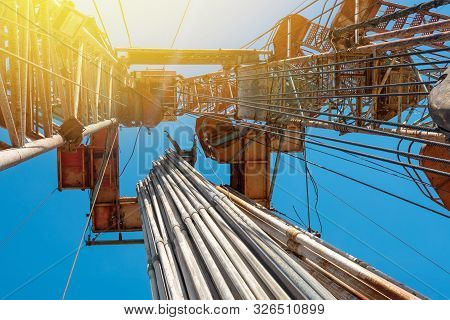 Drilling Rig In Oil Field For Drilled Into Subsurface In Order To Produced Crude, Inside View. Petro