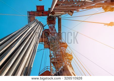 Drilling Rig In Oil Field For Drilled Into Subsurface In Order To Produced Crude, Inside View. Petro