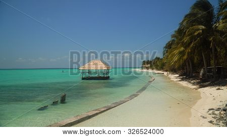 Tropical Island With Beautiful Beach, Palm Trees, Onok Island, Balabac, Philippines. Summer And Trav