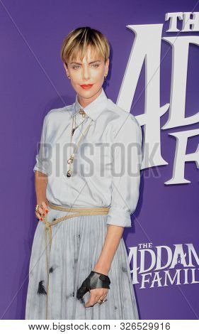 Charlize Theron at the Los Angeles premiere of 'The Addams Family' held at the Century City AMC in Century City, USA on October 6, 2019.