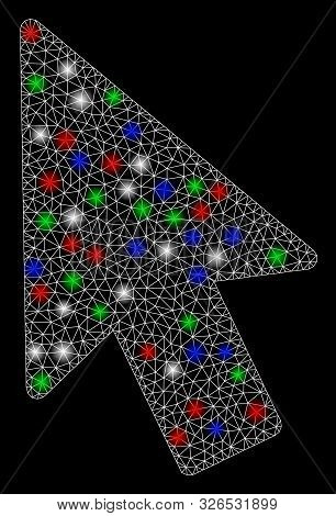 Bright Mesh Mouse Pointer With Lightspot Effect. White Wire Carcass Polygonal Mesh In Vector Format 
