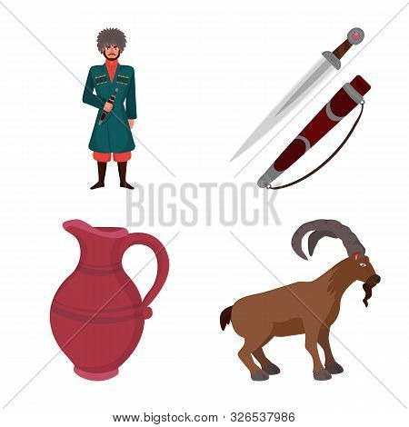 Vector Illustration Of Caucasus And Traditions Symbol. Set Of Caucasus And Attributes Stock Symbol F