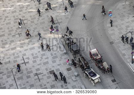Vienna, Austria - Feb 15, 2019: Fiaker At Stephans Place In Vienna Wait For Tourists To Have A Carri
