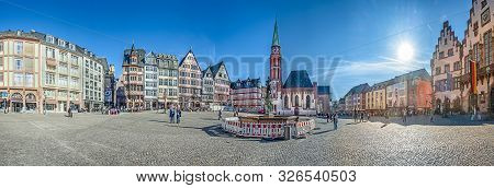 Frankfurt Am Main, Germany - Feb 26, 2019: Romerberg (romerplatz) With Old Half-timbered Houses. Rom