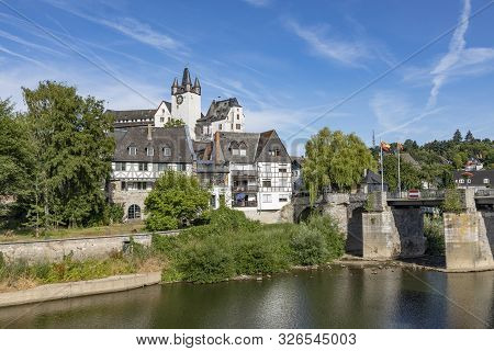 Diez, Germany - July 10, 2019: Historic Diez Castle At River Lahn , Rhineland-palatinate, Germany. F