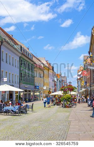 Fuessen, Germany - August 4, 2019: People Enjoy Visiting The Central Part Of The Historic Town Of Fu