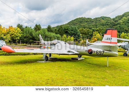 Daejeon, South Korea; October 3, 2019: Rear Port Side View Of Cessna T-37c Tweet Twin-engined Jet Tr