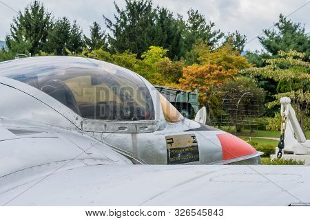 Daejeon, South Korea; October 3, 2019: Closeup Of Of Cockpit Canopy Of Cessna T-37c Twin-engined Jet