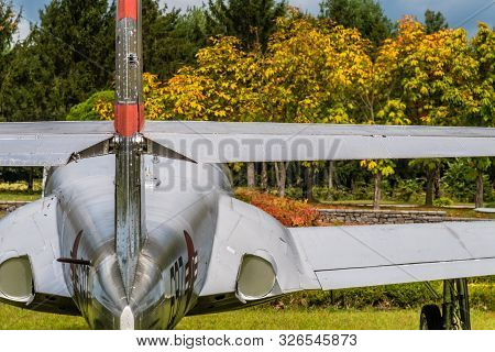 Daejeon, South Korea; October 3, 2019: Rear View Of Rudder And Tail Wings Of Cessna T-37c Jet Traine