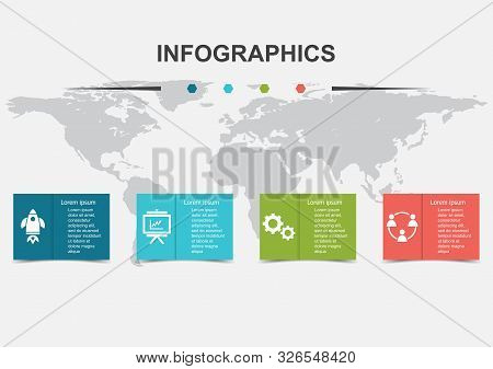Infographic Design Template Of 4 Regtangles With Shadow, Stock Vector
