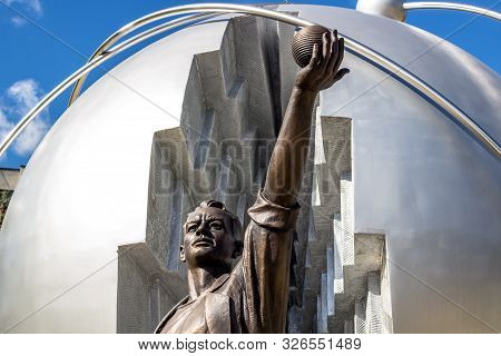 Obninsk, Russia - September 2016: Monument To The Pioneers Of Nuclear Energy. Scientist Goes Out Of 
