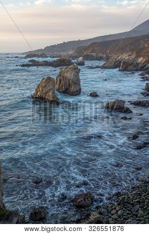 Sunset In Garrapata State Park On Monterey Coast, California In Summer.